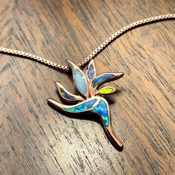 Long Opal Torch Pendant Necklace – 18K Gold Plated | Bold & Beautiful 16" + Ext - Picture 3 of 10